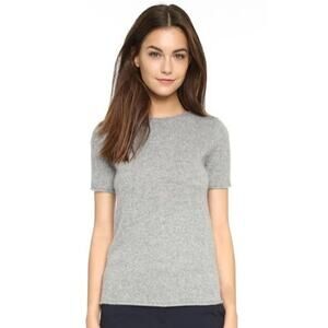 THEORY 100% Cashmere Tolleree Rolled-Hem Short-Sleeve Sweater Tee in Gray Size M